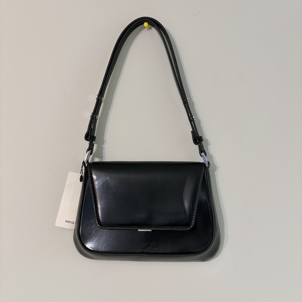 MANGO Black Faux Leather Shoulder Bag